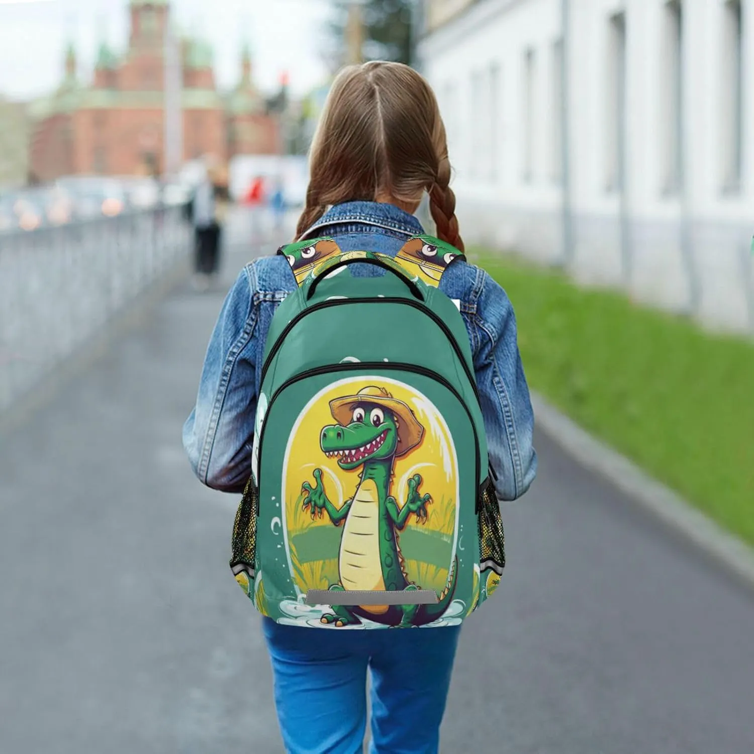 ALAZA Cute Green Crocodile Backpacks Travel Laptop Daypack School Book Bag for Men Women Teens Kids