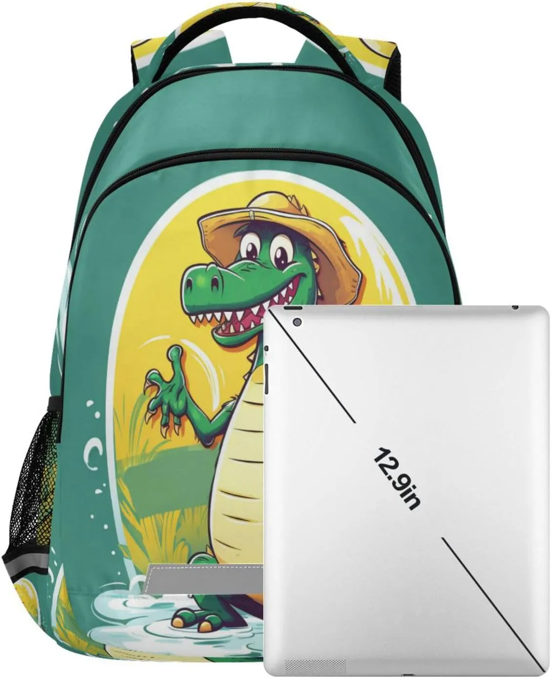 ALAZA Cute Green Crocodile Backpacks Travel Laptop Daypack School Book Bag for Men Women Teens Kids