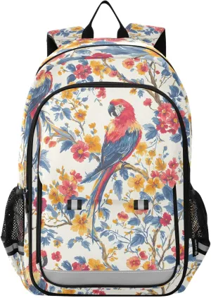 ALAZA Floral Parrot Bird Laptop Backpack Purse for Women Men School Bag 17 Inch Bookbag Student Boys Girls Travel Casual Daypack