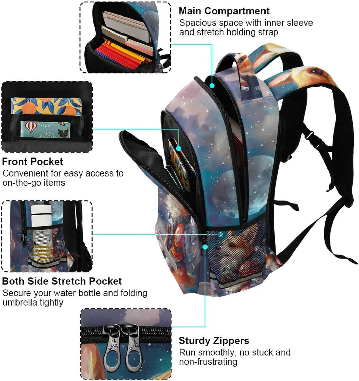 ALAZA Funny Cute Space Corgi Dog Backpacks Travel Laptop Daypack School Book Bag for Men Women Teens Kids