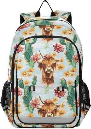 ALAZA Highland Cattle Cactus Pattern Laptop Backpack Purse for Women Men School Bag 17 Inch Bookbag Student Boys Girls Travel Casual Daypack