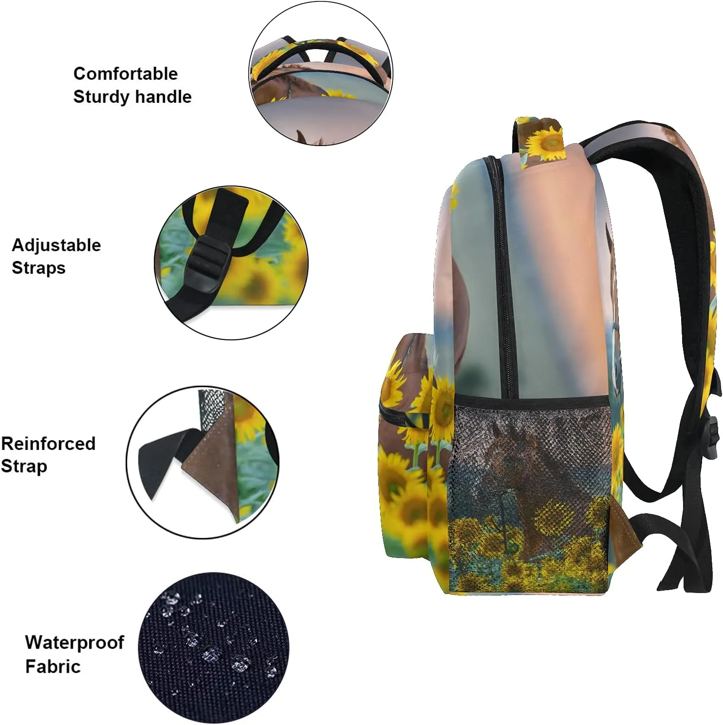ALAZA Horse Sunflowers Backpack Girl Backpacks for School Elementary Cute Bookbags for Girls 3rd 4th 5th Grade