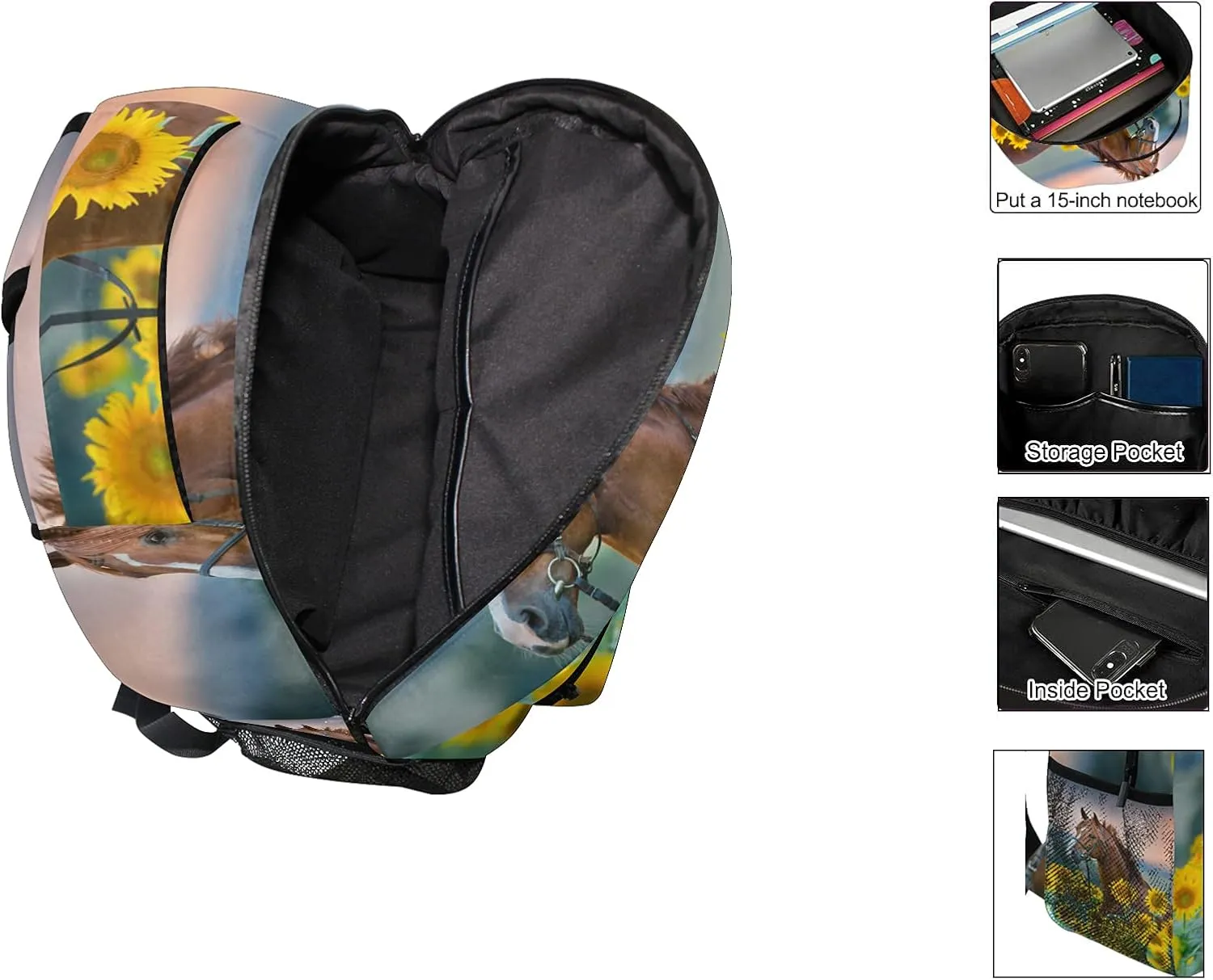 ALAZA Horse Sunflowers Backpack Girl Backpacks for School Elementary Cute Bookbags for Girls 3rd 4th 5th Grade