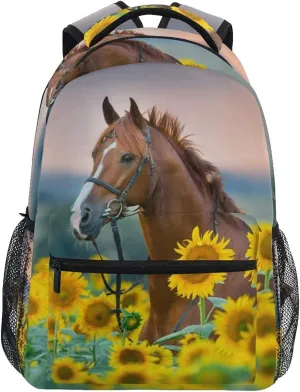 ALAZA Horse Sunflowers Backpack Girl Backpacks for School Elementary Cute Bookbags for Girls 3rd 4th 5th Grade
