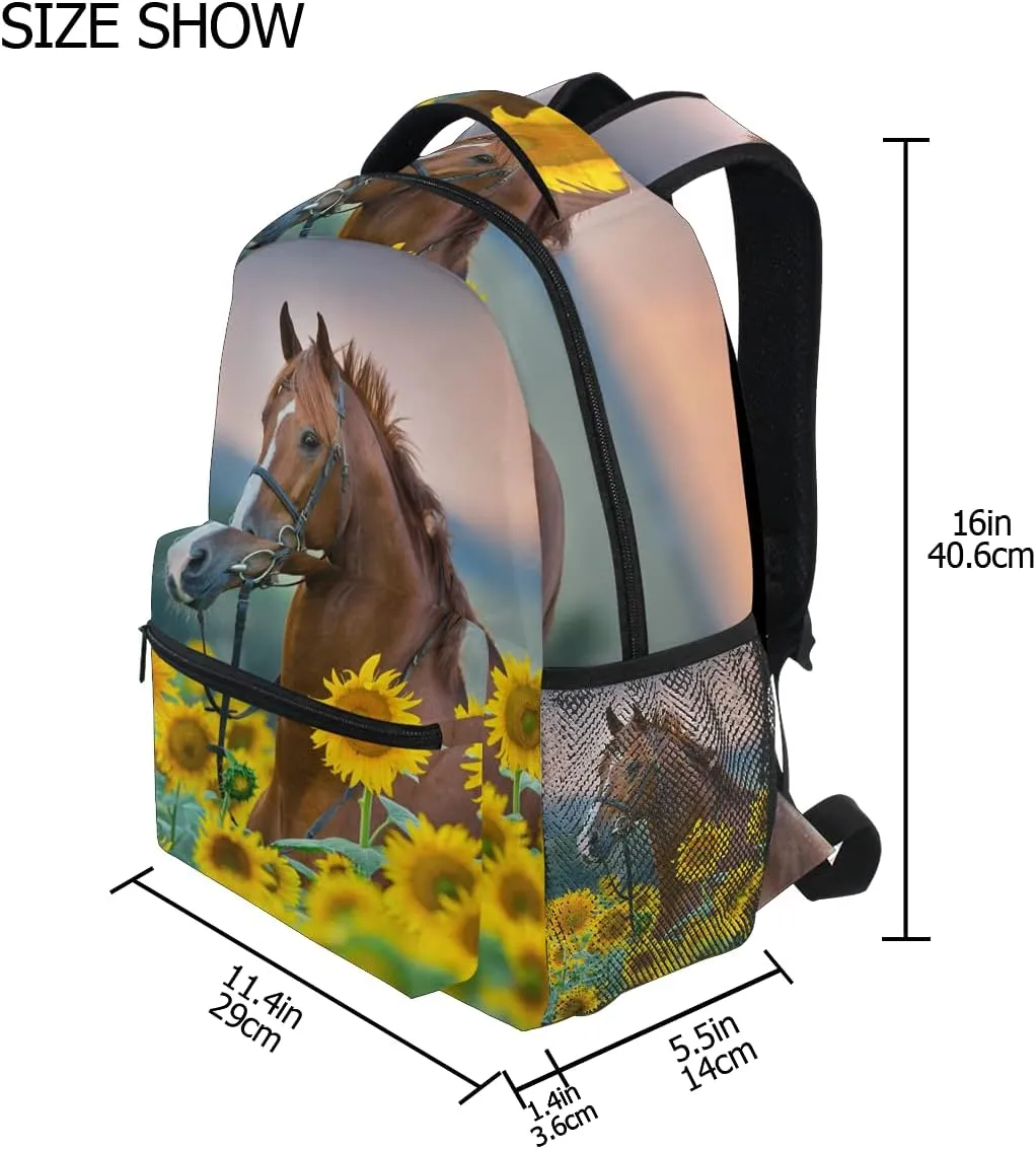 ALAZA Horse Sunflowers Backpack Girl Backpacks for School Elementary Cute Bookbags for Girls 3rd 4th 5th Grade