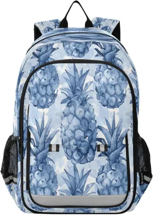 ALAZA Monochrome Blue Pineapples Pattern School Backpacks Travel Laptop Bag Kids Bookbag for Girls Boys Teens Women Men