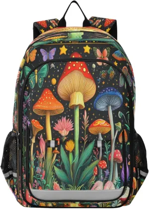 ALAZA Mushroom Butterfly Forest School Backpacks Travel Laptop Bag Kids Bookbag for Girls Boys Teens Women Men