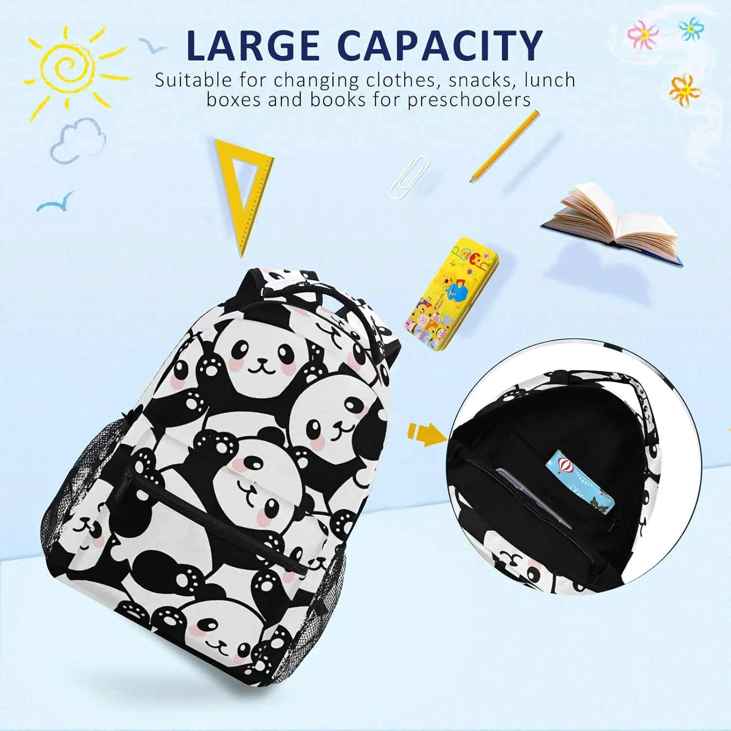 ALAZA Panda Backpack for Girls Elementary School Bag Kids Bookbag Personalized Travel Daypack 3rd 4th 5th Grade Rucksack Laptop Back Pack