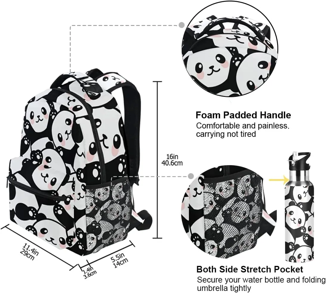 ALAZA Panda Backpack for Girls Elementary School Bag Kids Bookbag Personalized Travel Daypack 3rd 4th 5th Grade Rucksack Laptop Back Pack