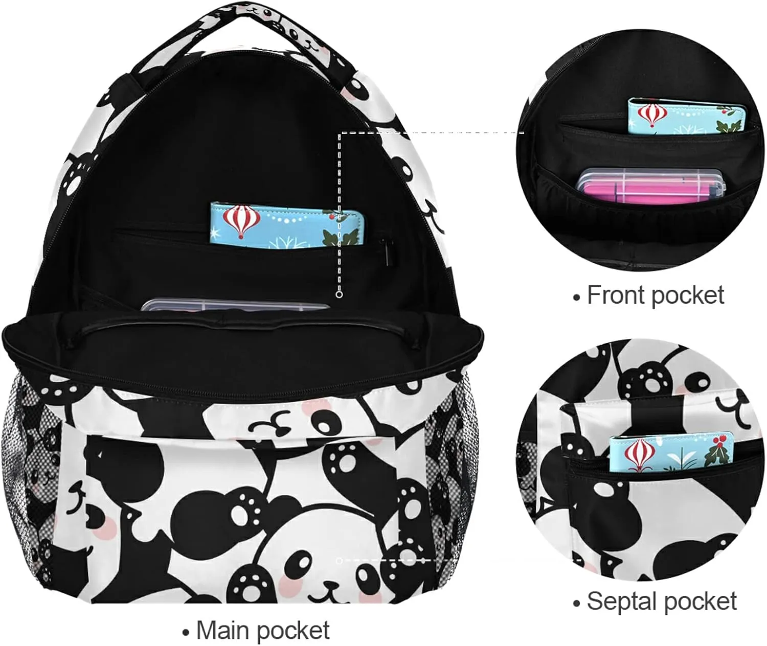 ALAZA Panda Backpack for Girls Elementary School Bag Kids Bookbag Personalized Travel Daypack 3rd 4th 5th Grade Rucksack Laptop Back Pack