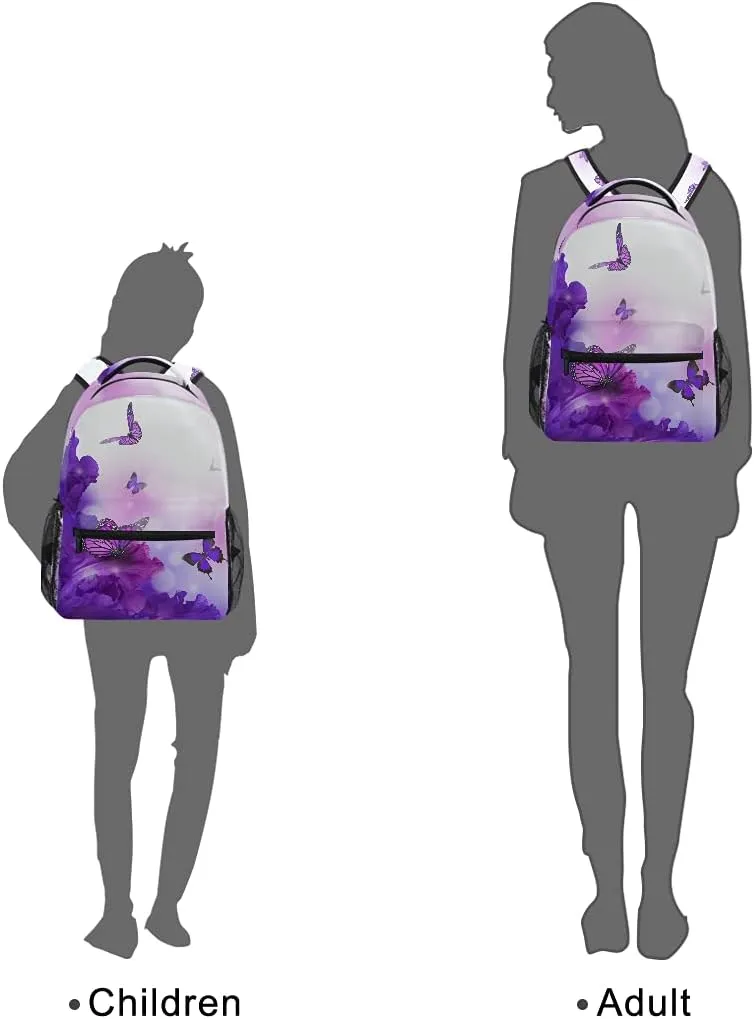 ALAZA Purple Butterfly Backpack Butterflies Elementary School Bag Kids Bookbag Personalized Travel Daypack 3rd 4th 5th Grade Rucksack Laptop Back Pack