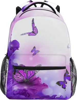 ALAZA Purple Butterfly Backpack Butterflies Elementary School Bag Kids Bookbag Personalized Travel Daypack 3rd 4th 5th Grade Rucksack Laptop Back Pack