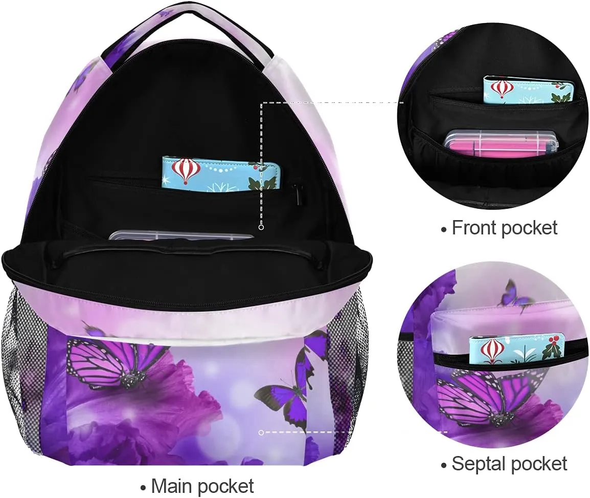 ALAZA Purple Butterfly Backpack Butterflies Elementary School Bag Kids Bookbag Personalized Travel Daypack 3rd 4th 5th Grade Rucksack Laptop Back Pack