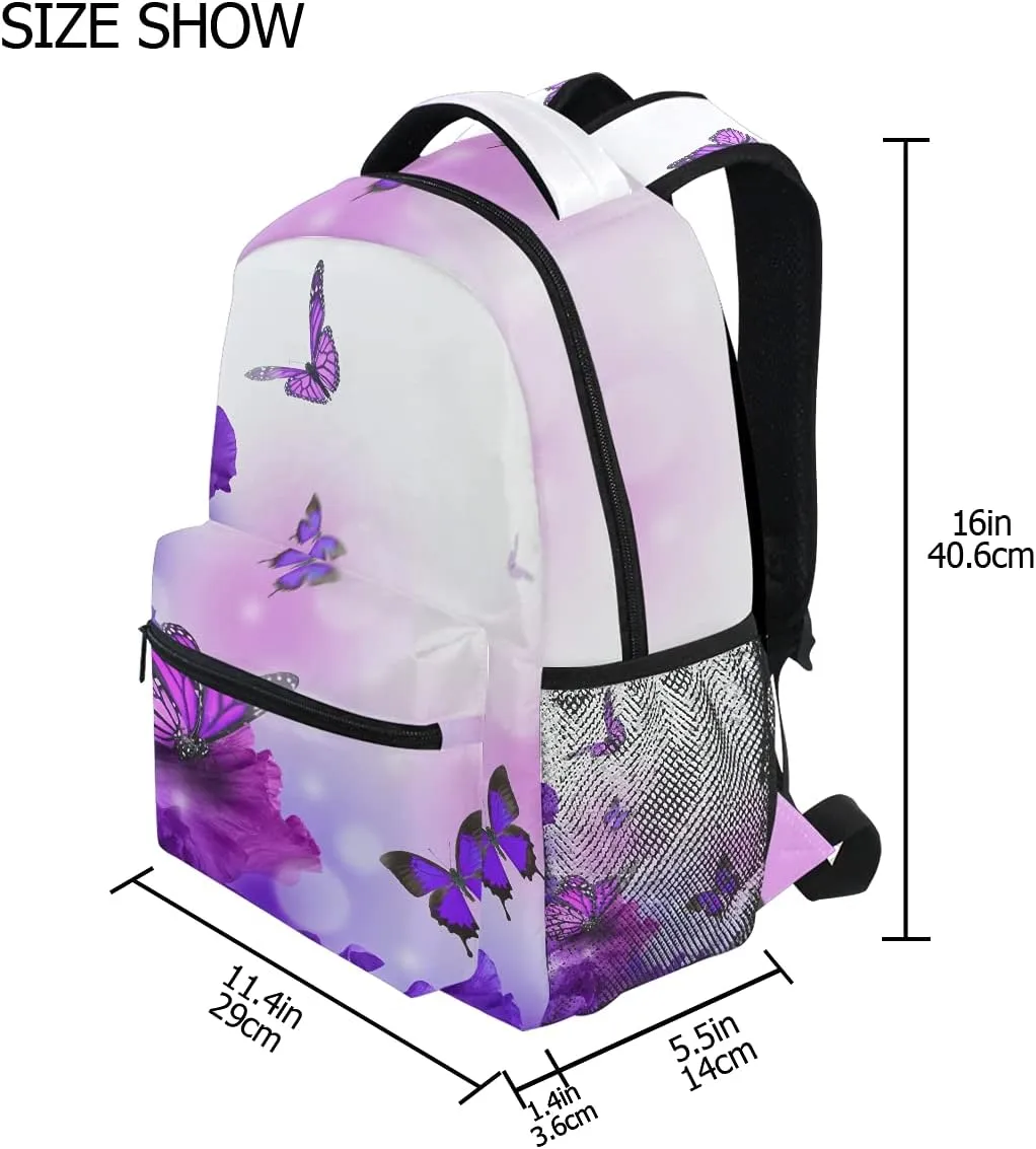 ALAZA Purple Butterfly Backpack Butterflies Elementary School Bag Kids Bookbag Personalized Travel Daypack 3rd 4th 5th Grade Rucksack Laptop Back Pack
