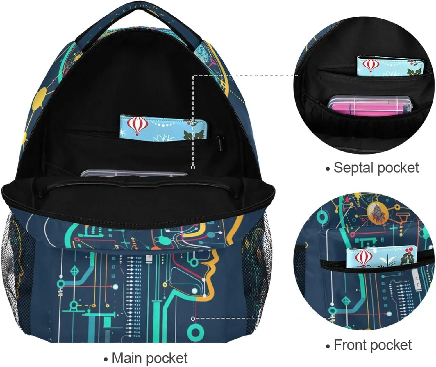 ALAZA Science Brain Backpack Purse with Multiple Pockets Name Card Personalized Travel Laptop Book Bag, Size M/16.9 inch