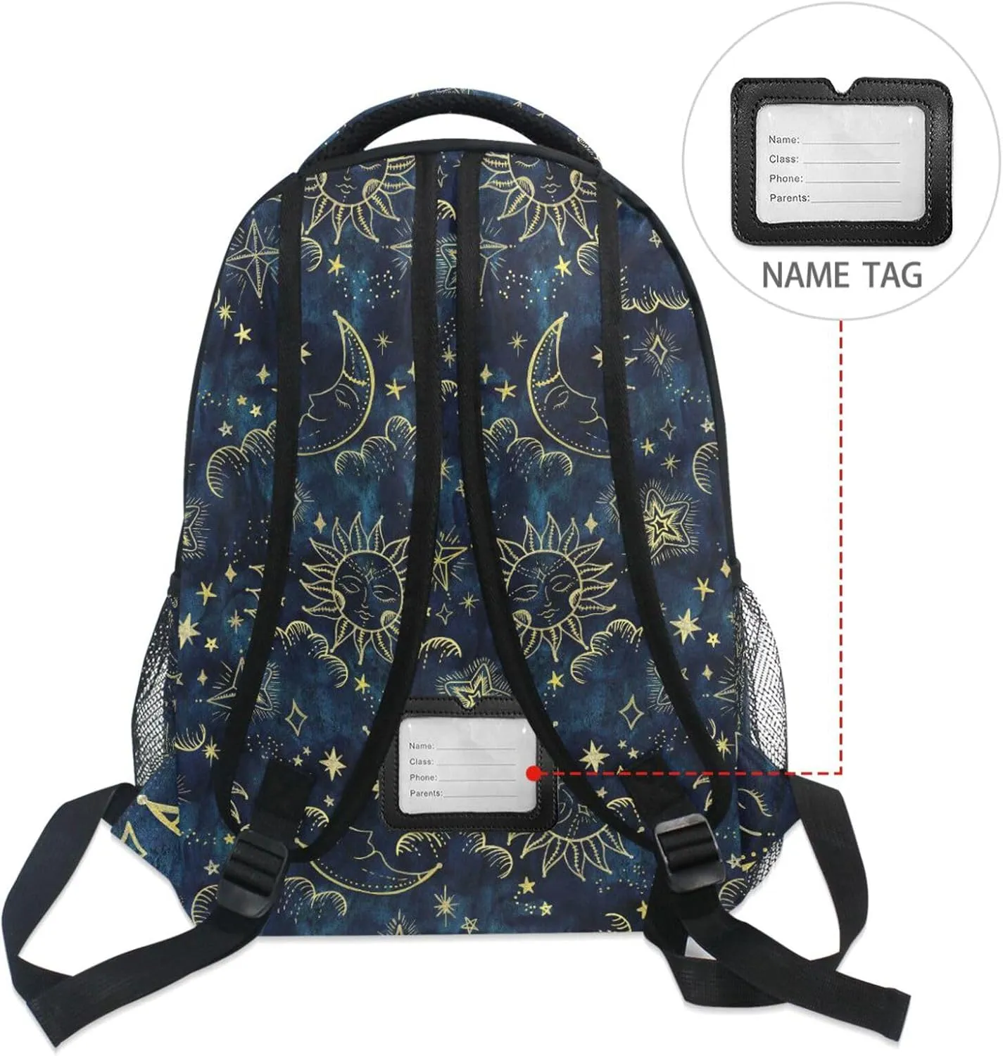 ALAZA Sun Moon Boho Cosmos Astrology Backpack Purse with Multiple Pockets Name Card Personalized Travel Laptop Book Bag, Size M/16.9 inch