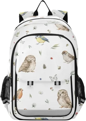 ALAZA Watercolor Owl Robin Bird Plant Kids Laptop Backpack 17 inch School Bookbag Back Pack Business Computer Bag Casual Daypack
