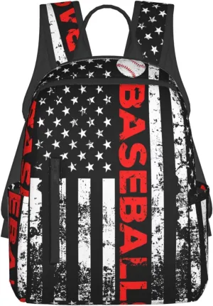 American Flag Baseball Team Casual Backpacks Laptop Backpack Outdoor Travel Rucksack Sport Carry-On Daypack Lightweight Bag with Multi-Pockets