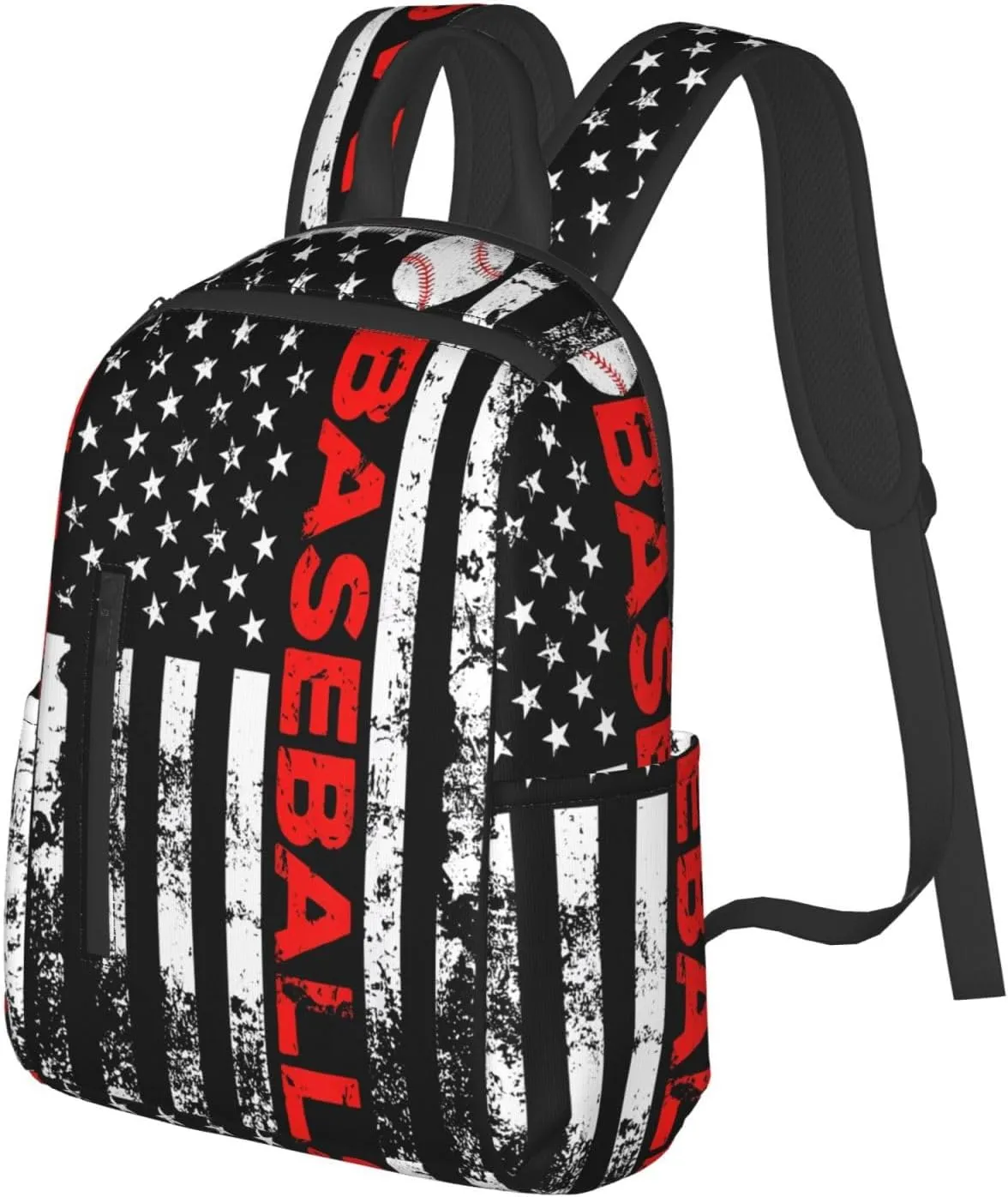 American Flag Baseball Team Casual Backpacks Laptop Backpack Outdoor Travel Rucksack Sport Carry-On Daypack Lightweight Bag with Multi-Pockets