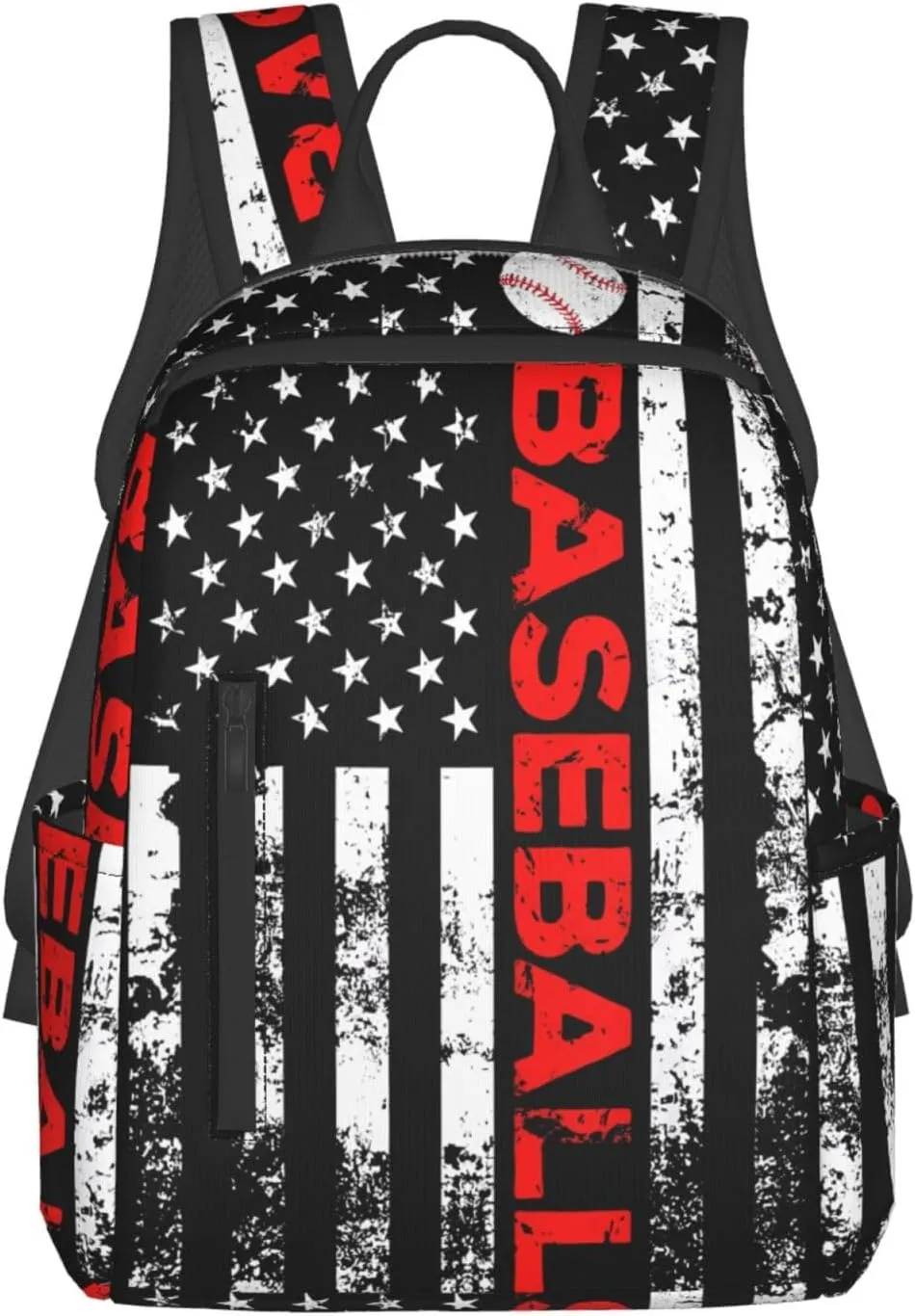 American Flag Baseball Team Casual Backpacks Laptop Backpack Outdoor Travel Rucksack Sport Carry-On Daypack Lightweight Bag with Multi-Pockets