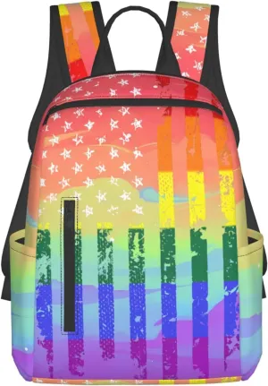 American Flag LGBT Rainbow Gay Pride Flag Travel Laptop Backpack Casual Backpacks Double Shoulder Daypack Notebook Rucksack Work Bags Sports Bag for Gym Hiking Camping Beach