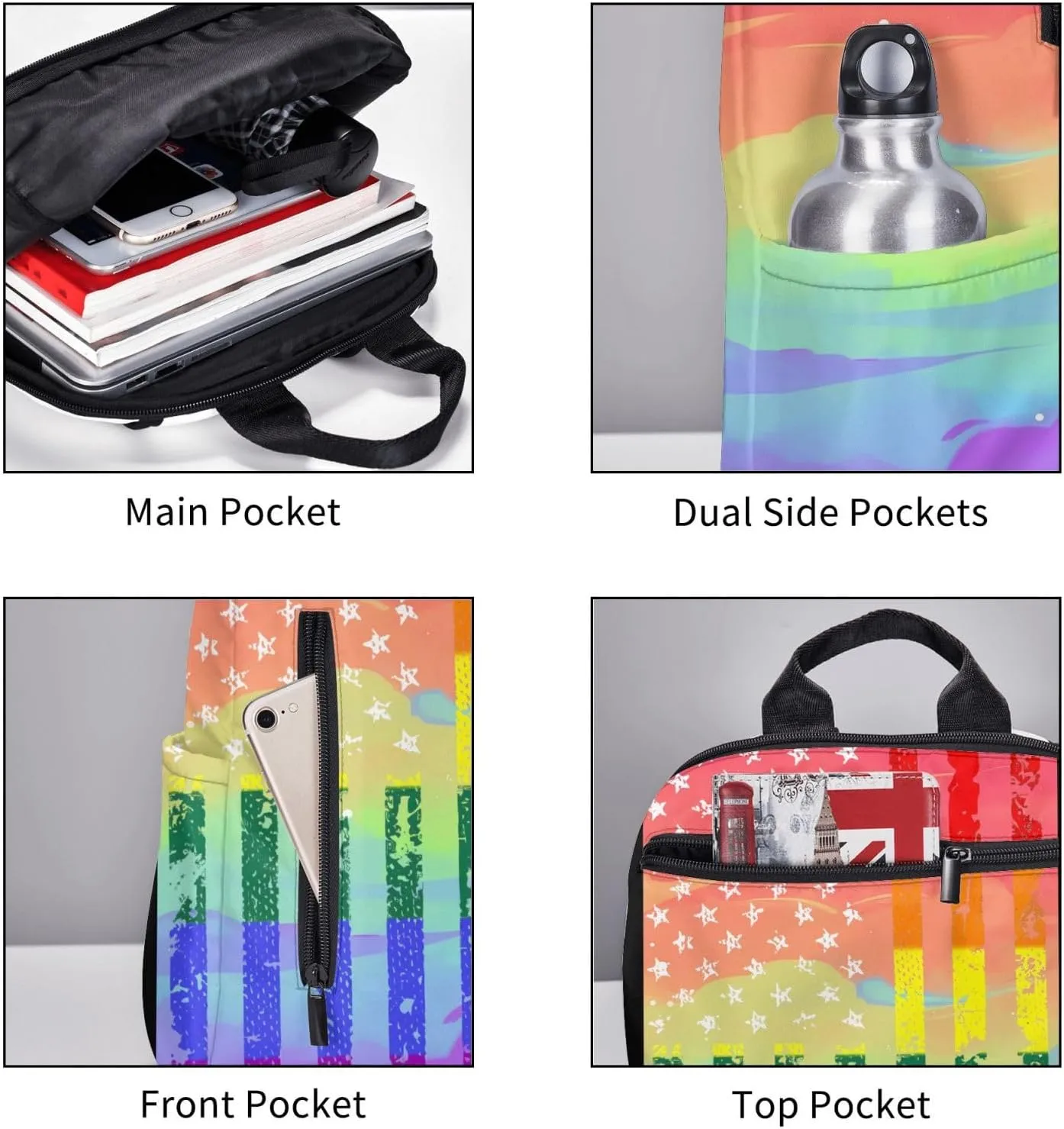 American Flag LGBT Rainbow Gay Pride Flag Travel Laptop Backpack Casual Backpacks Double Shoulder Daypack Notebook Rucksack Work Bags Sports Bag for Gym Hiking Camping Beach