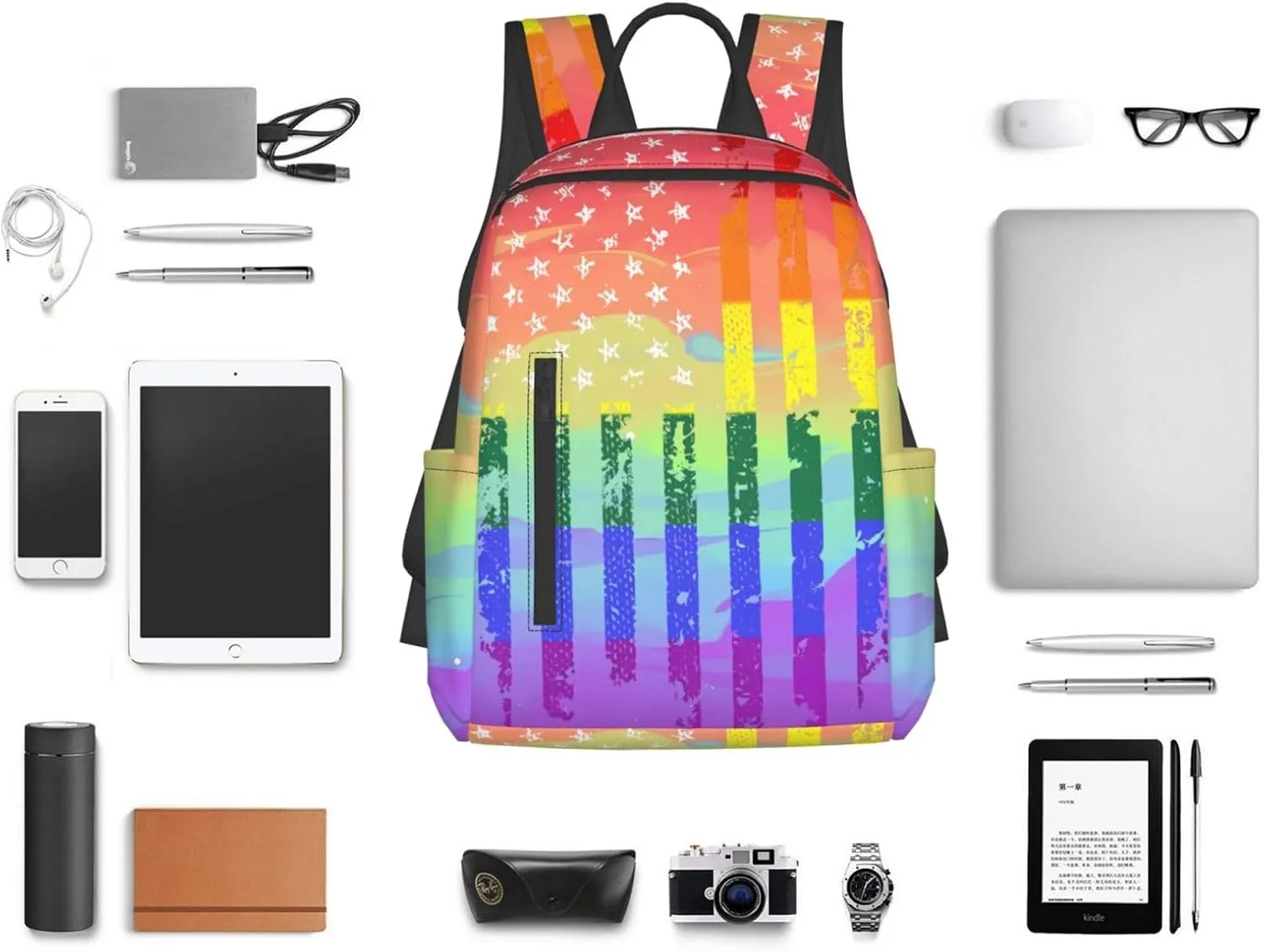 American Flag LGBT Rainbow Gay Pride Flag Travel Laptop Backpack Casual Backpacks Double Shoulder Daypack Notebook Rucksack Work Bags Sports Bag for Gym Hiking Camping Beach