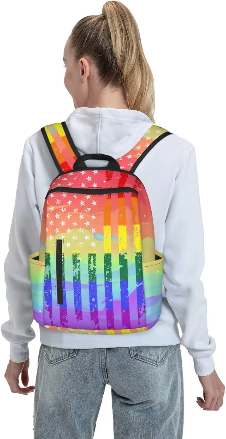 American Flag LGBT Rainbow Gay Pride Flag Travel Laptop Backpack Casual Backpacks Double Shoulder Daypack Notebook Rucksack Work Bags Sports Bag for Gym Hiking Camping Beach