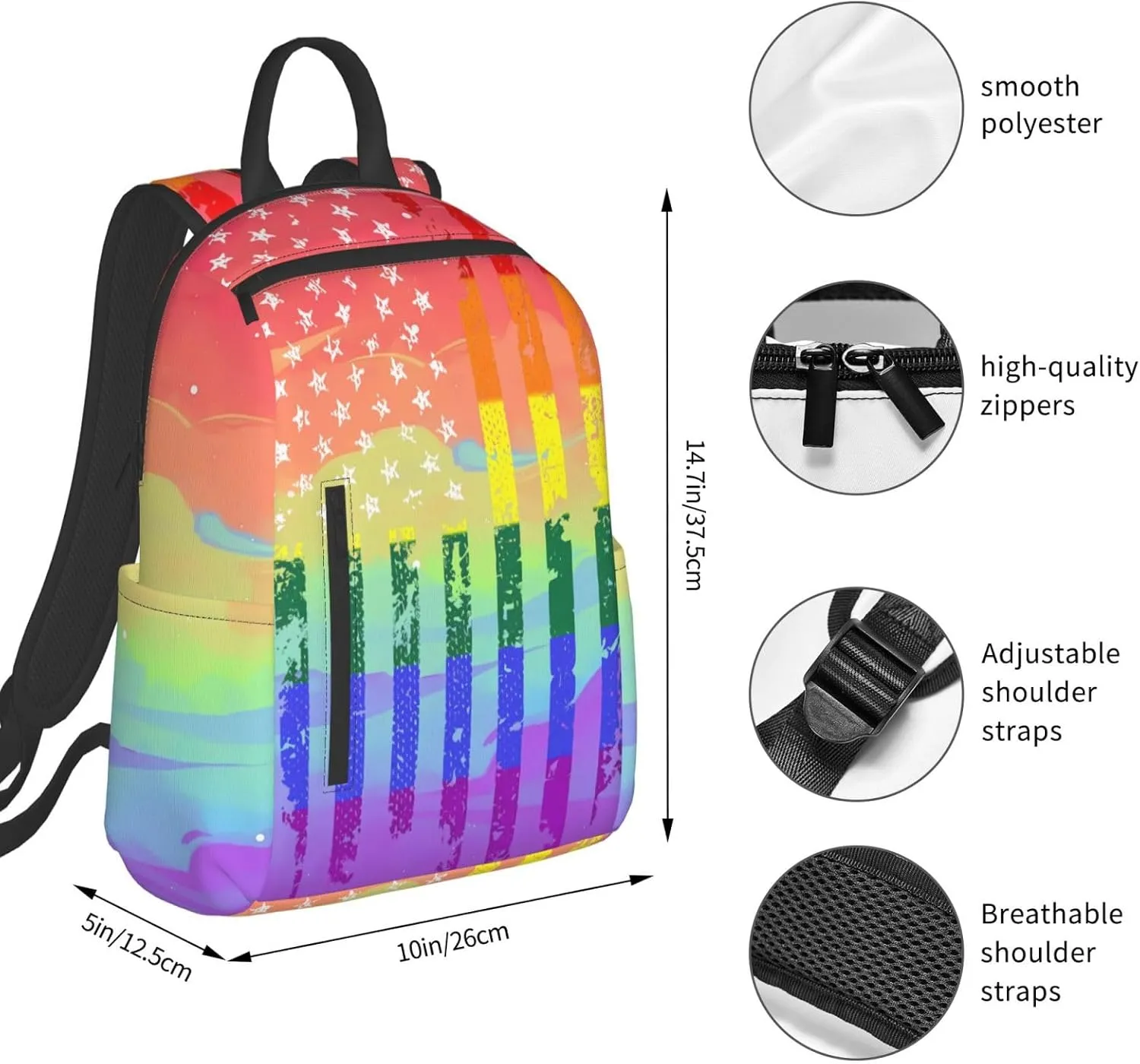 American Flag LGBT Rainbow Gay Pride Flag Travel Laptop Backpack Casual Backpacks Double Shoulder Daypack Notebook Rucksack Work Bags Sports Bag for Gym Hiking Camping Beach