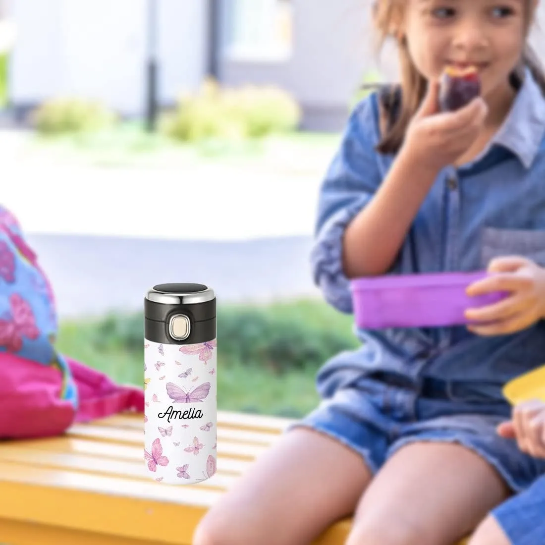 Andaz Press Personalized Kids Tumbler Butterflies Kids Stainless Steel Water Bottle With Leakproof Flip Lid- 10oz Bpa-Free Tumbler For Girls Daughter, Butterfly Water Bottle For Girls, 1-Pack