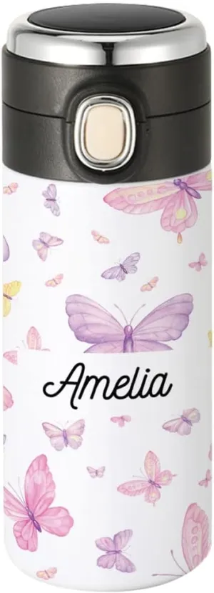 Andaz Press Personalized Kids Tumbler Butterflies Kids Stainless Steel Water Bottle With Leakproof Flip Lid- 10oz Bpa-Free Tumbler For Girls Daughter, Butterfly Water Bottle For Girls, 1-Pack