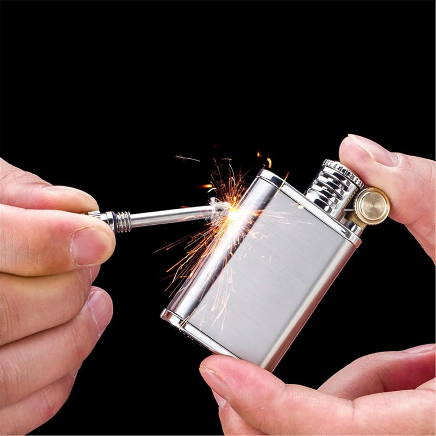 Antique Bronze Kerosene Windproof and Waterproof Lighter, Forever Matches, Refillable Fuel, Gift for Men Father (Kerosene Not Included)(Black)
