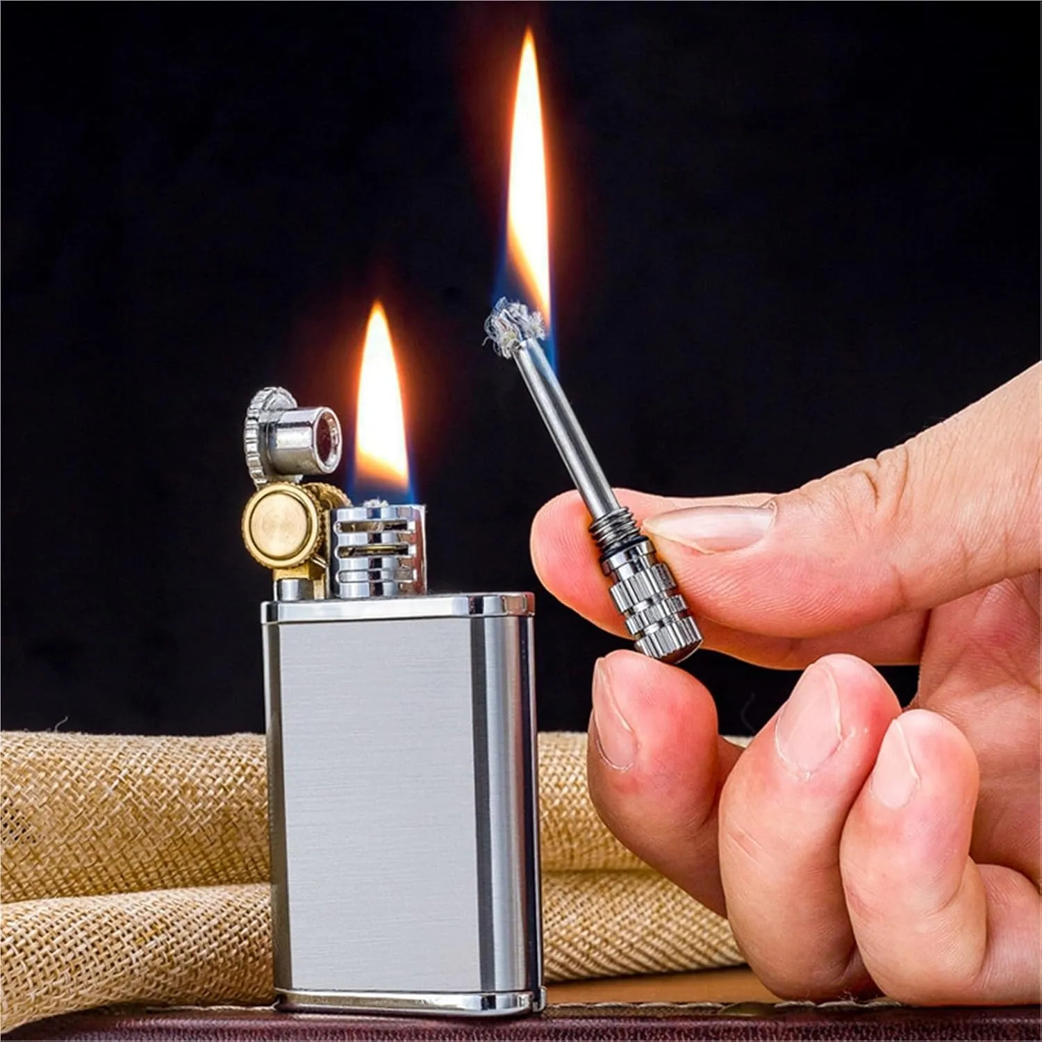 Antique Bronze Kerosene Windproof and Waterproof Lighter, Forever Matches, Refillable Fuel, Gift for Men Father (Kerosene Not Included)(Black)