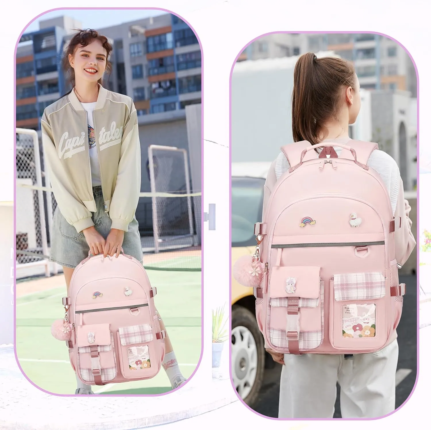 AO ALI VICTORY Backpack for Girls Women Kids Elementary Middle High School Bag Cute College Bookbags Large Laptop Backpacks 15.6 Inch for Teens Students Antitheft Travel Daypack Pink
