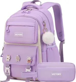 AO ALI VICTORY Backpack for Women Girls Set with Pencil Case 15.6 Inch Laptop School Bag Kids Elementary College Backpacks
