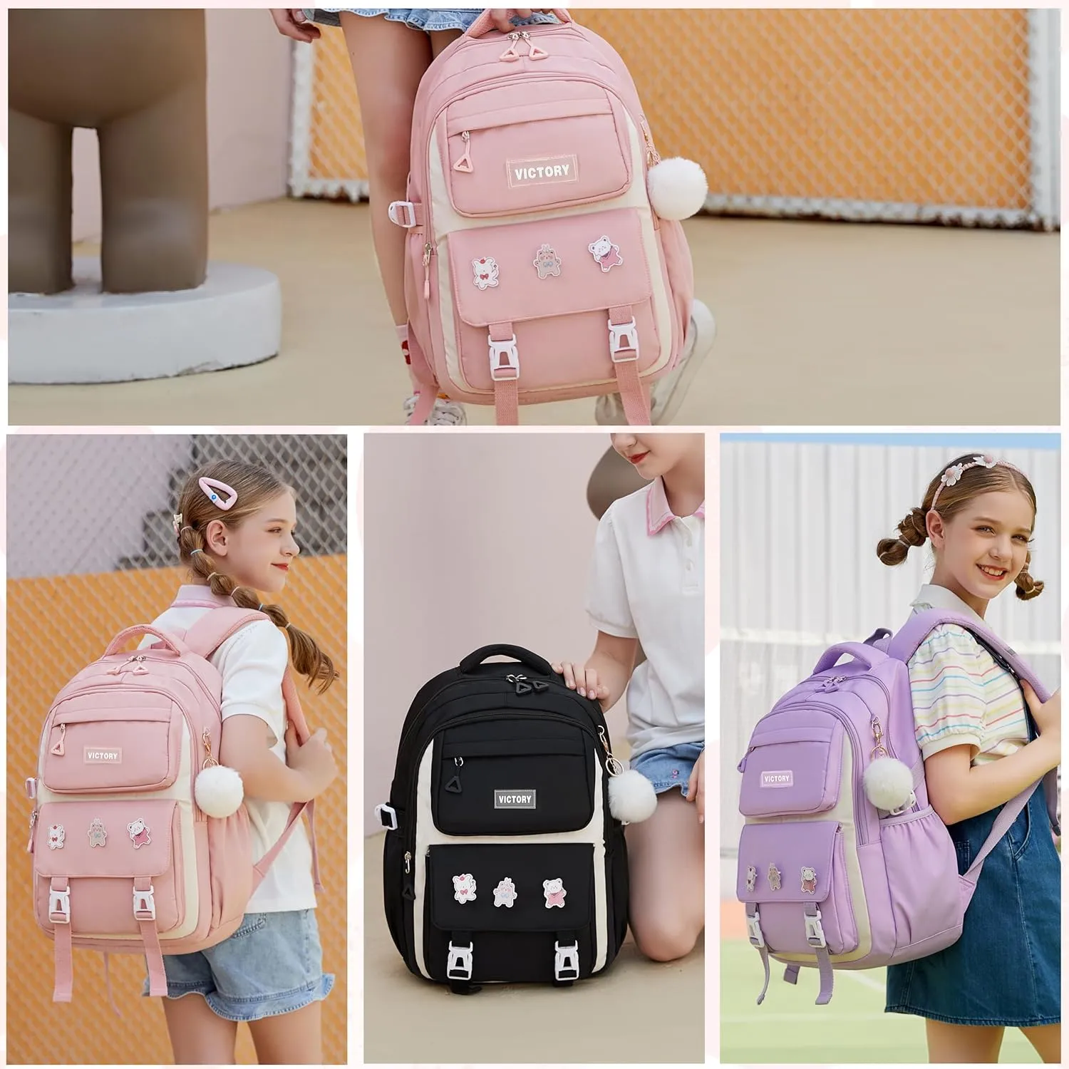 AO ALI VICTORY Backpack for Women Girls Set with Pencil Case 15.6 Inch Laptop School Bag Kids Elementary College Backpacks