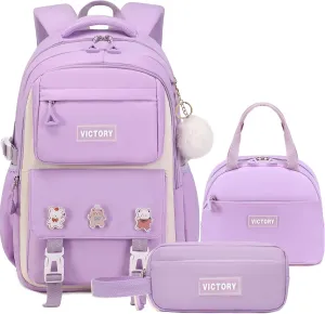 AO ALI VICTORY Backpack for Women Girls Set with Pencil Case 15.6 Inch Laptop School Bag Kids Elementary College Backpacks