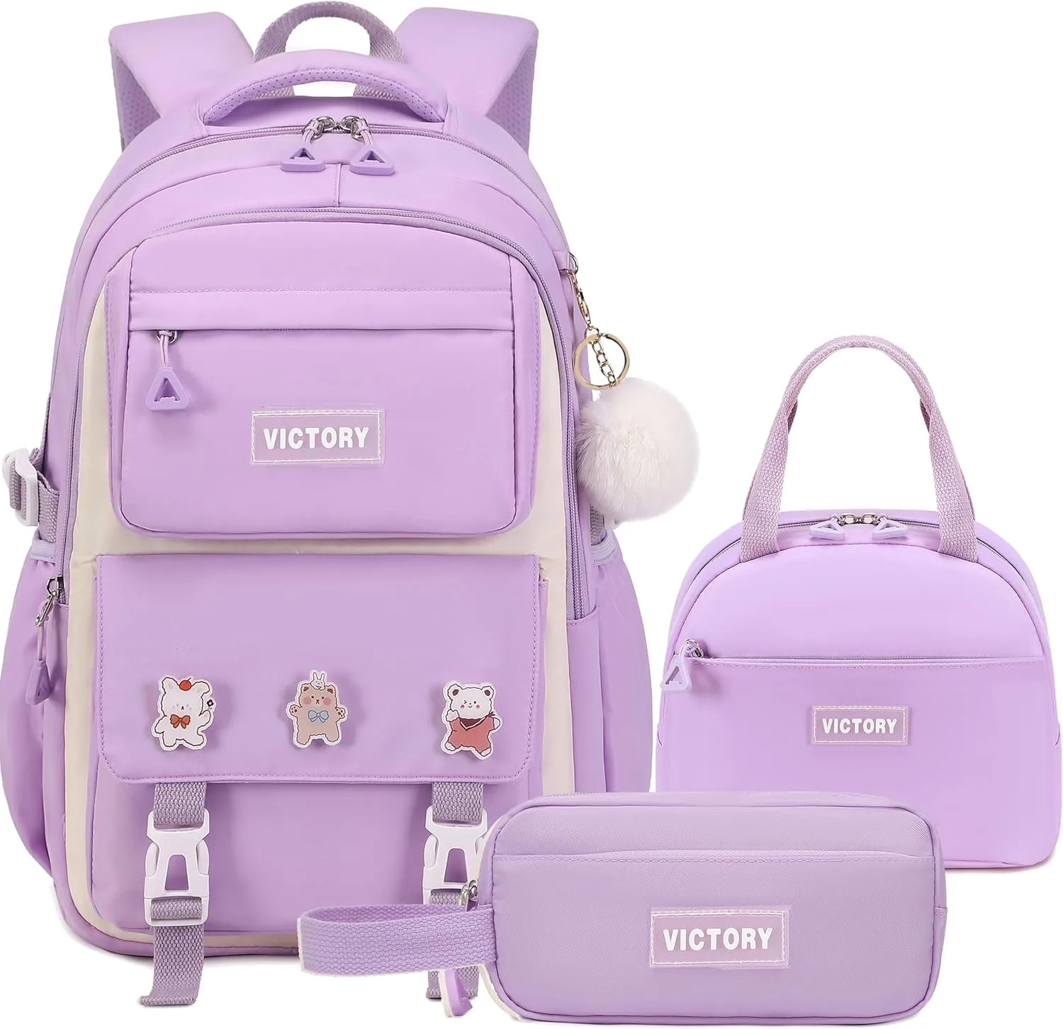 AO ALI VICTORY Backpack for Women Girls Set with Pencil Case 15.6 Inch Laptop School Bag Kids Elementary College Backpacks