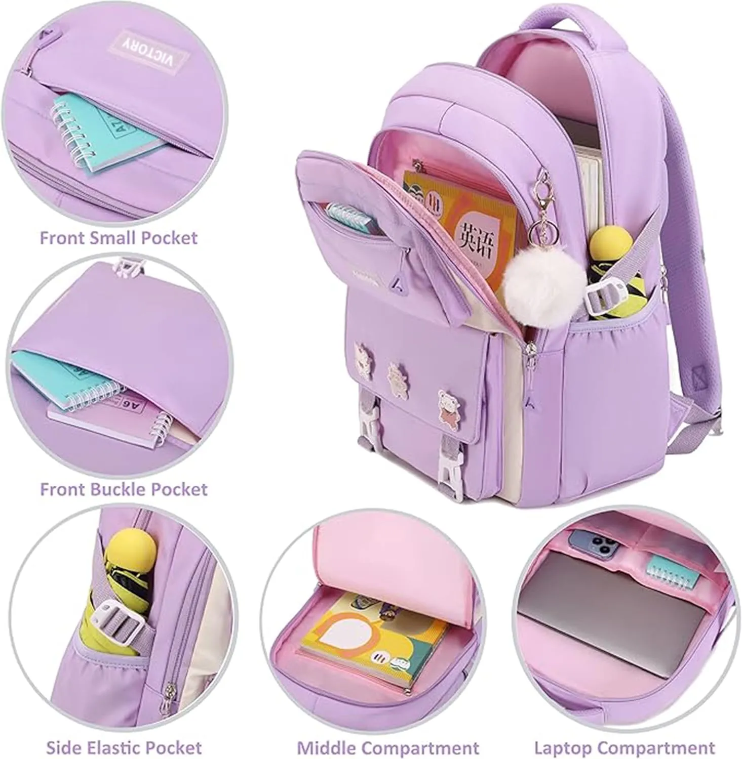 AO ALI VICTORY Backpack for Women Girls Set with Pencil Case 15.6 Inch Laptop School Bag Kids Elementary College Backpacks