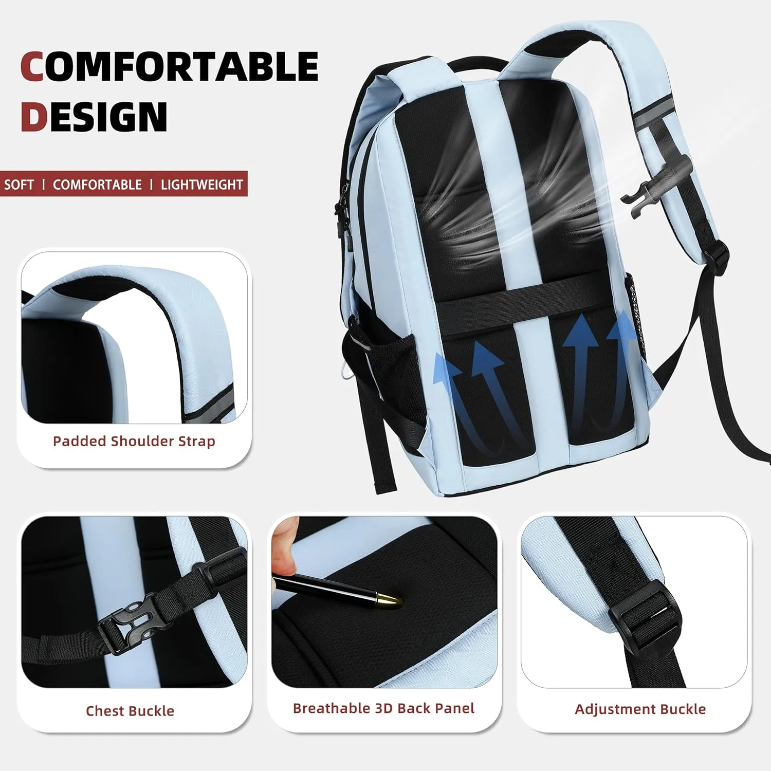 AO ALI VICTORY Women's Laptop Backpack 15.6 inch,Travel Backpack for Men,College Bookbag, Lightweight Outdoor Sport Hiking Back Pack, Everyday Daypack, Blue