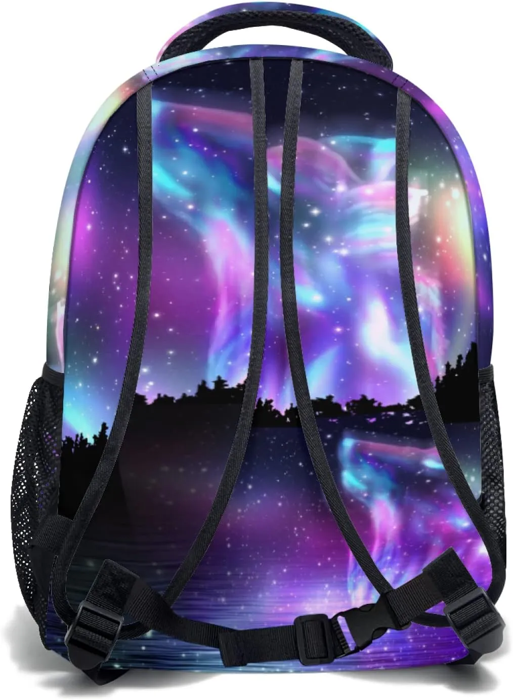 aportt Galaxy Wolf Backpack for Boys Girls Space Stars Wolf Purple Blue Durable Casual Basic Kids Bookbag Cool Lightweight School Bag for Teens Students Travel Daypack