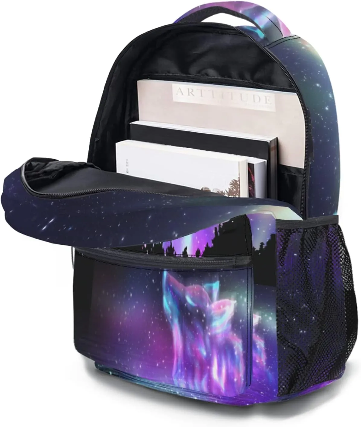aportt Galaxy Wolf Backpack for Boys Girls Space Stars Wolf Purple Blue Durable Casual Basic Kids Bookbag Cool Lightweight School Bag for Teens Students Travel Daypack