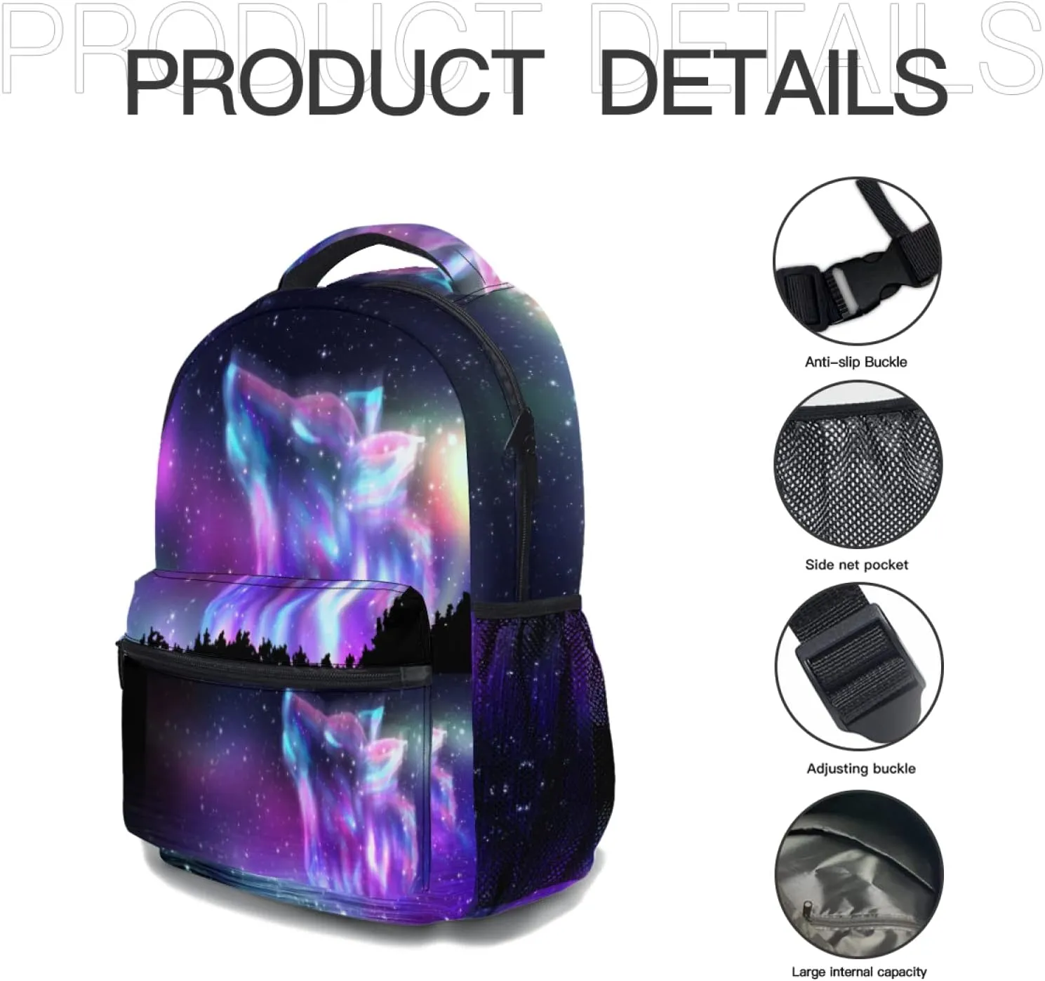 aportt Galaxy Wolf Backpack for Boys Girls Space Stars Wolf Purple Blue Durable Casual Basic Kids Bookbag Cool Lightweight School Bag for Teens Students Travel Daypack