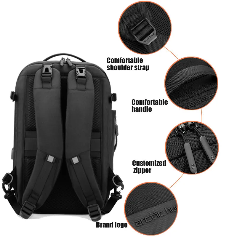 Arctic Hunter 3 in 1 Travel Backpack Convertible Top Loader Water Repellent Daypack with Built in USB Port and Headphone Jack for Men and Women, B00382 Black