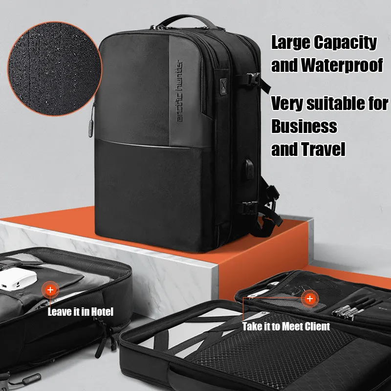Arctic Hunter 3 in 1 Travel Backpack Convertible Top Loader Water Repellent Daypack with Built in USB Port and Headphone Jack for Men and Women, B00382 Black