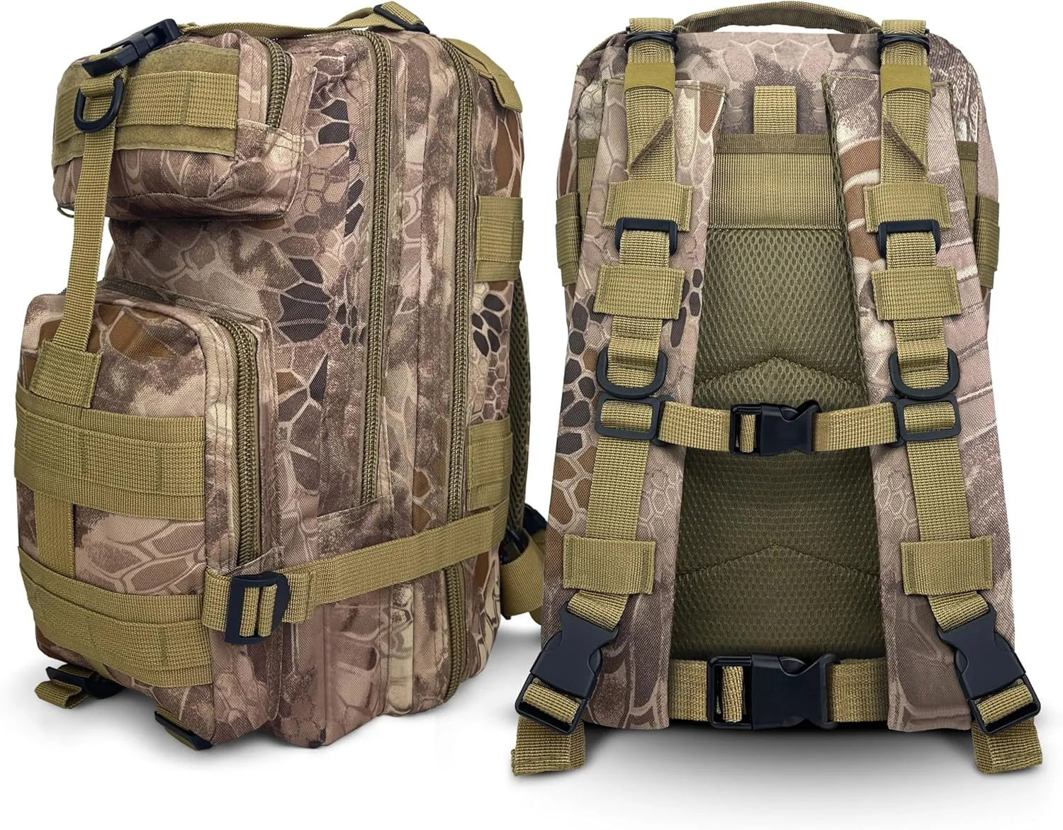 ASA TECHMED Tactical Backpack - Durable 3-Day Pack for Hiking, Emergency Preparedness - Hydration Compatible (Snake Brown)