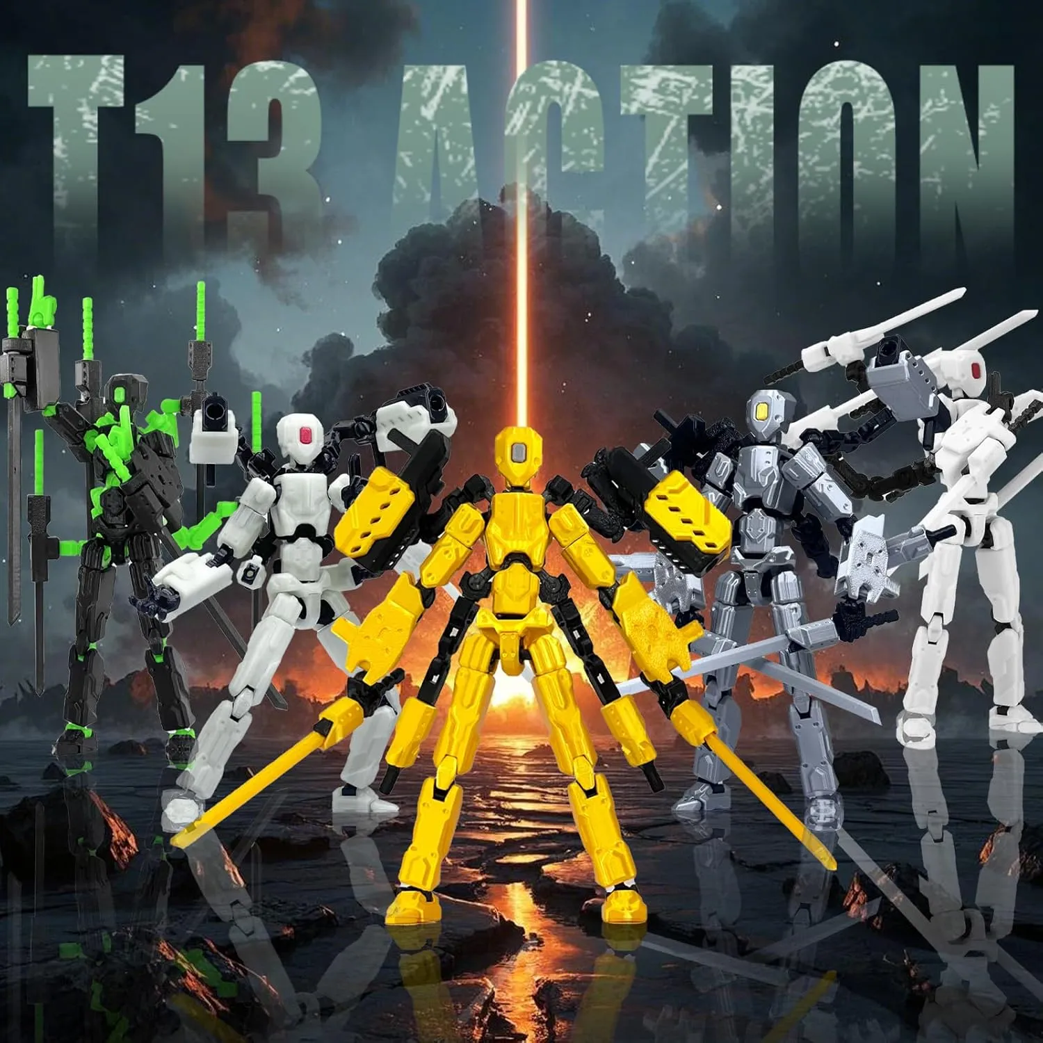 (Assembly Completed) 8 inch T13 Action Figure Set,T 13 Action Figure Multi-Articular Mobile Robot Nova T-13,Desktop Decorations for Game Lovers Toys (White)