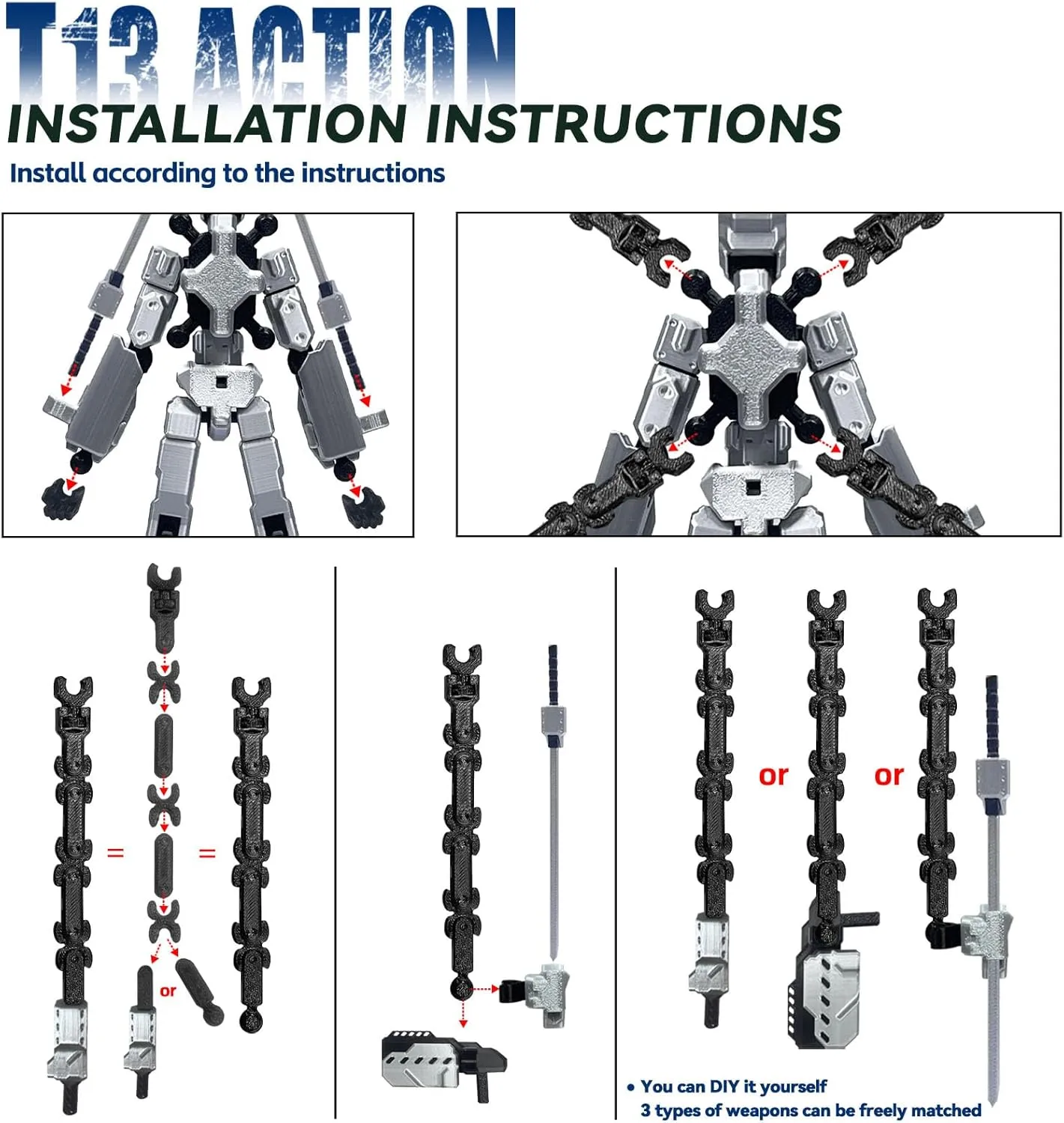 (Assembly Completed) 8 inch T13 Action Figure Set,T 13 Action Figure Multi-Articular Mobile Robot Nova T-13,Desktop Decorations for Game Lovers Toys (White)