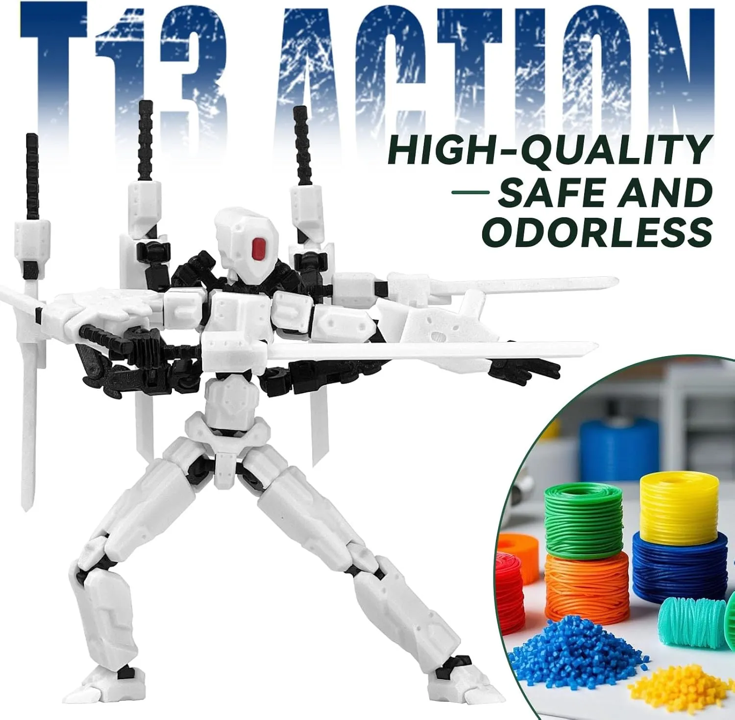 (Assembly Completed) 8 inch T13 Action Figure Set,T 13 Action Figure Multi-Articular Mobile Robot Nova T-13,Desktop Decorations for Game Lovers Toys (White)