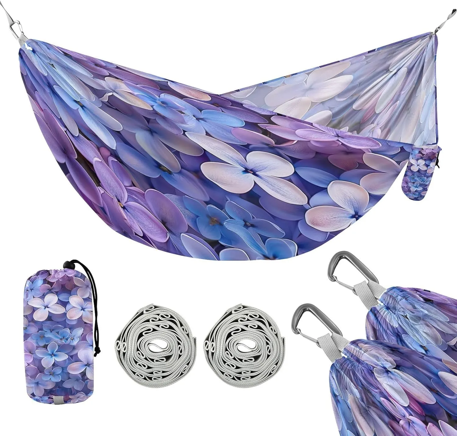 ATTX Beautiful Lilac Flowers Camping Hammock - Lightweight & Portable Hammocks, Heavy Duty 330lbs Capacity for Indoor, Hiking, Backpacking, Travel, Backyard, Beach#512